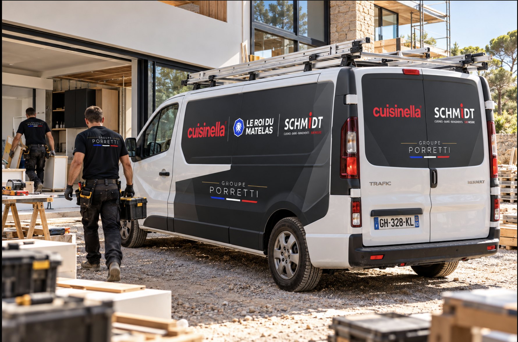 Équipe de pose du Groupe Porretti sur un chantier